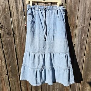 Vtg Bill Blass Denim Skirt Light Blue Maxi Tiered M Y2K